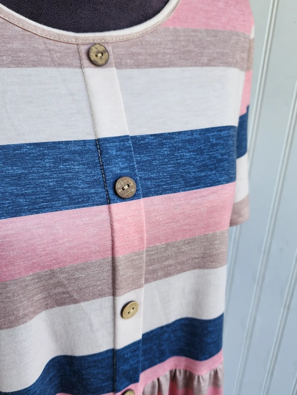 Emery Rose Curve 2XL Pink Blue Beige Knit Stretch Short SLEEVE DRESs Button - Picture 7 of 16